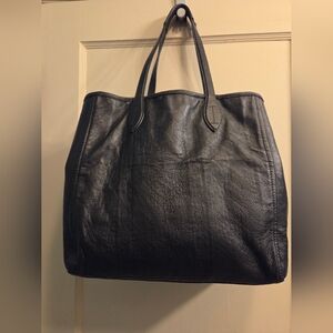 Black Leather Tote Bag With Southwestern Print Lining